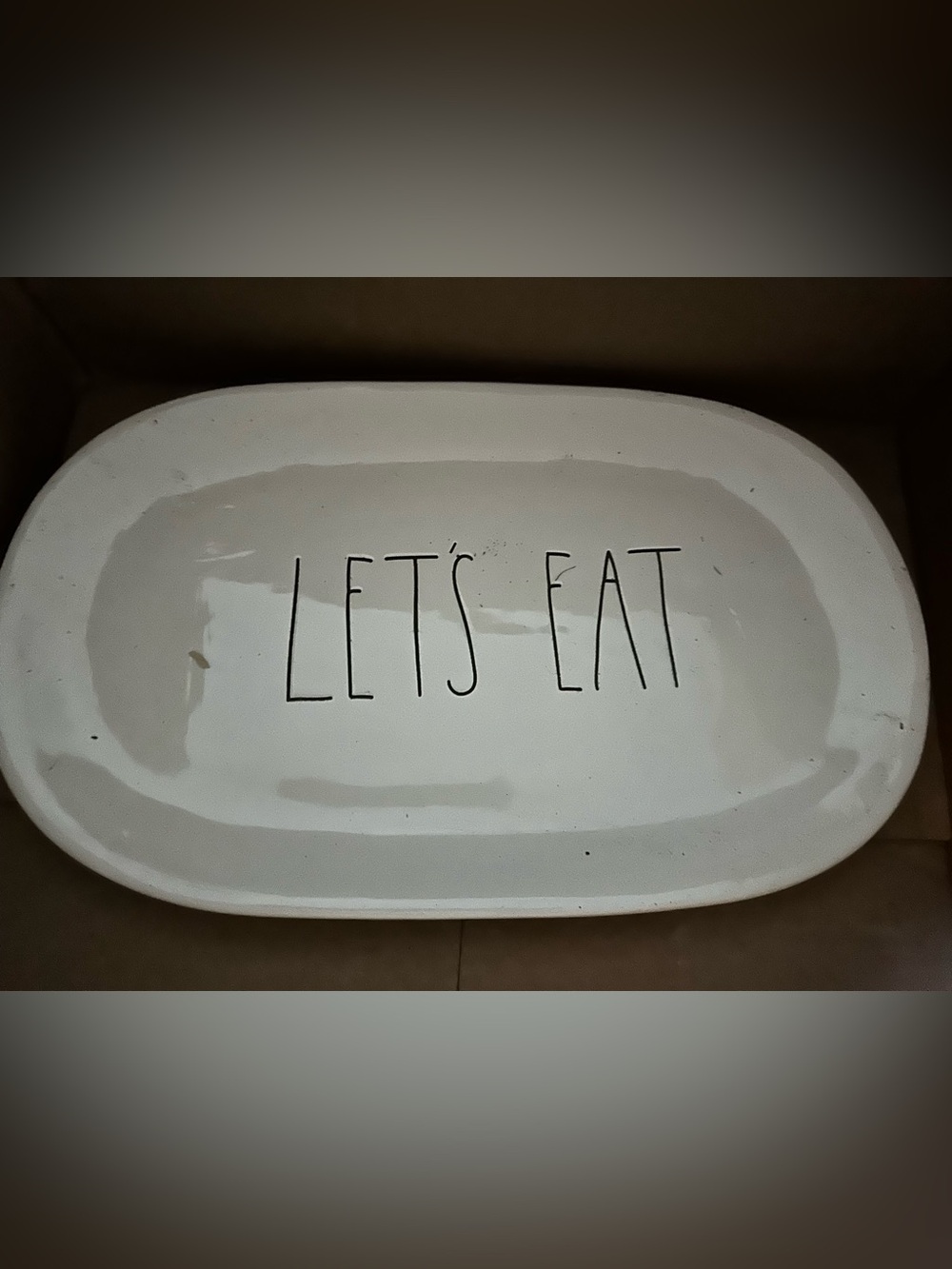 Rae Dunn White Ceramic Oval Platter with Black LET'S EAT Lettering